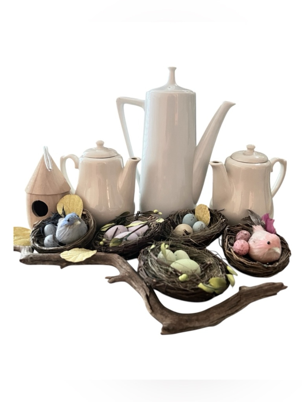 Mad Hatter Tea Party by HH & HL 1 White Coffee Carafe + 2 Cream Mini Tea Pots